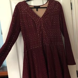 bcbg maxazria burgundy lace long sleeve dress